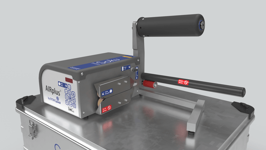Soku AIRplus Inflator on a crate showing the inflating mechanism