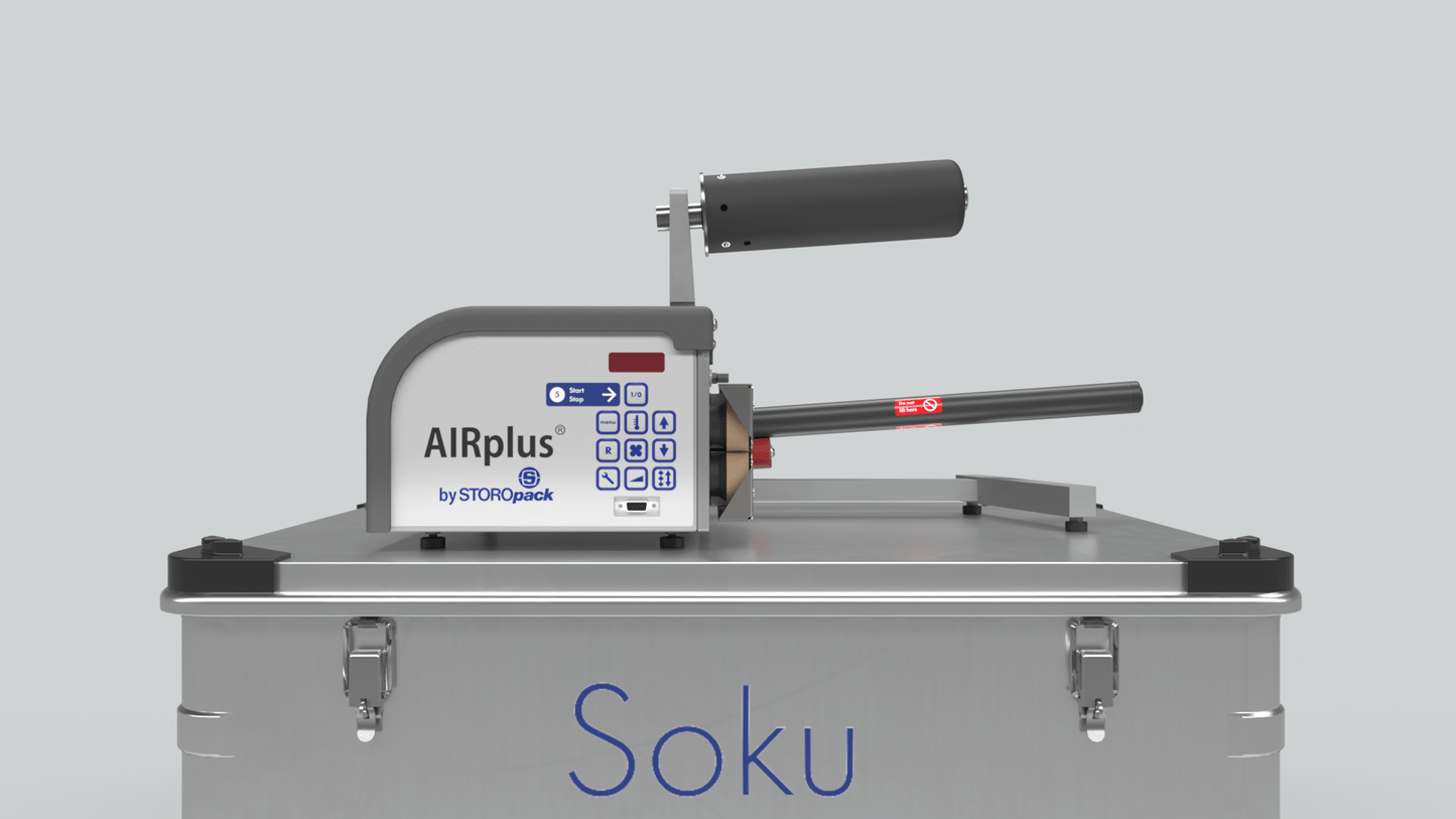 Soku AIRplus Inflator on a crate from the front showing the controls