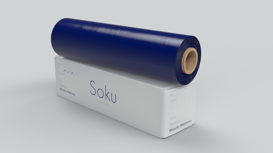 Soku Minute Mattress roll on a white box